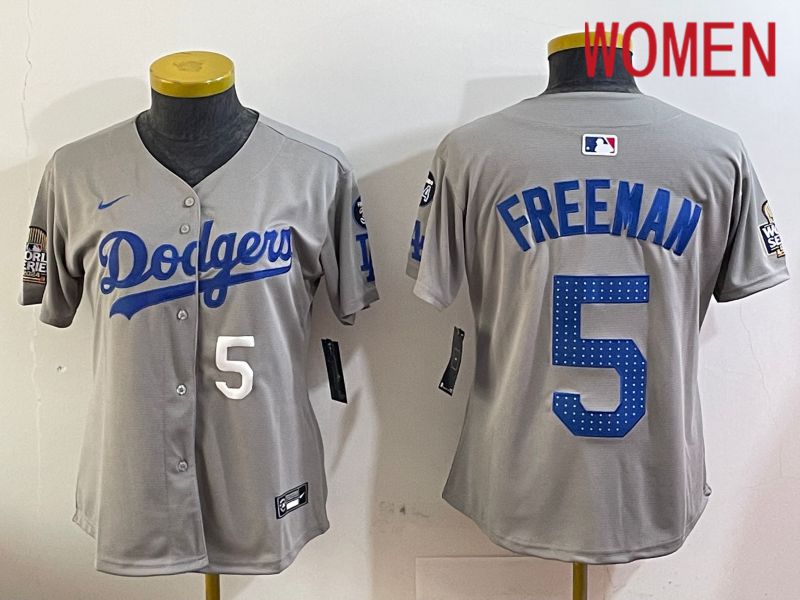 Women Los Angeles Dodgers #5 Freeman Grey Game 2024 Nike MLB Jersey style 12053->women mlb jersey->Women Jersey